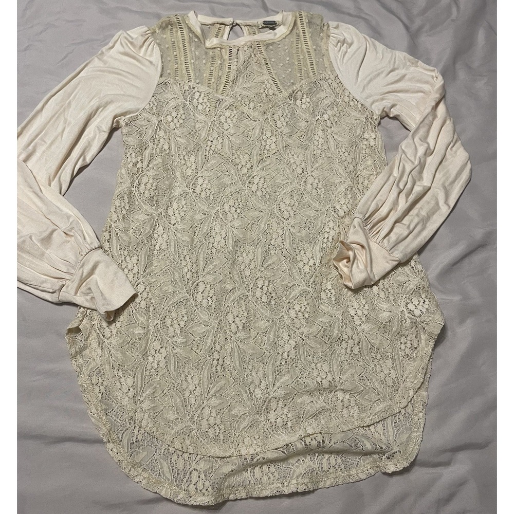 Gimmicks BKE Buckle lace top Small‎ Ivory romantic victorian knit sleeve